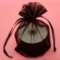 Flat Organza Gift Bag with 2 Satin Ribbon Black 10/PK
